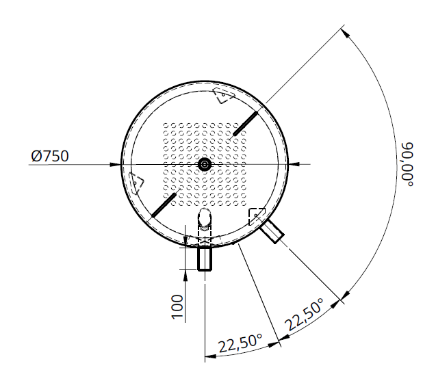 Technische Zeichnung (Draufsicht) eines ASOTEC Twintherm Wärempumpen-Pufferspeichers